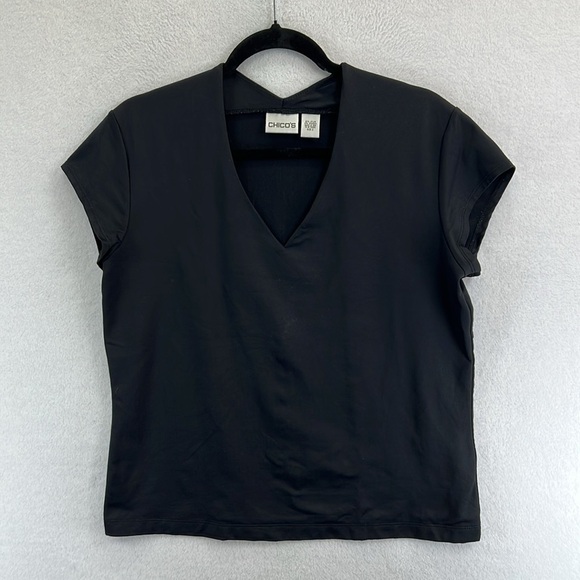 Chico's Tops - Chico’s Women’s Tee / Top Sz 2 (US 12) Black Nylon & Spandex V-neck Cap Sleeves